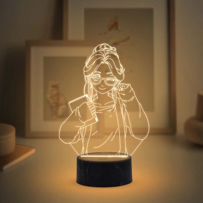 3D Illusion Anime Girl Night Lamp with Warm White Color Gifts for Doggy Lover Wooden Base